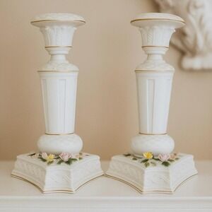 1950s Lefton China Candlestick Holder HandPainted Japan Gold Trim KW5446